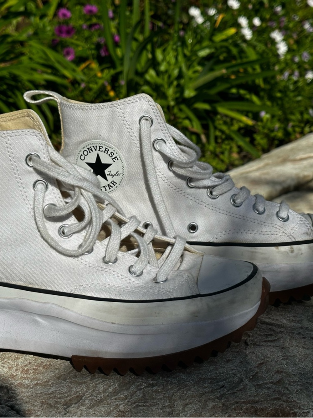 Converse White High Top Platform Sneakers with Brown Lug Outsole